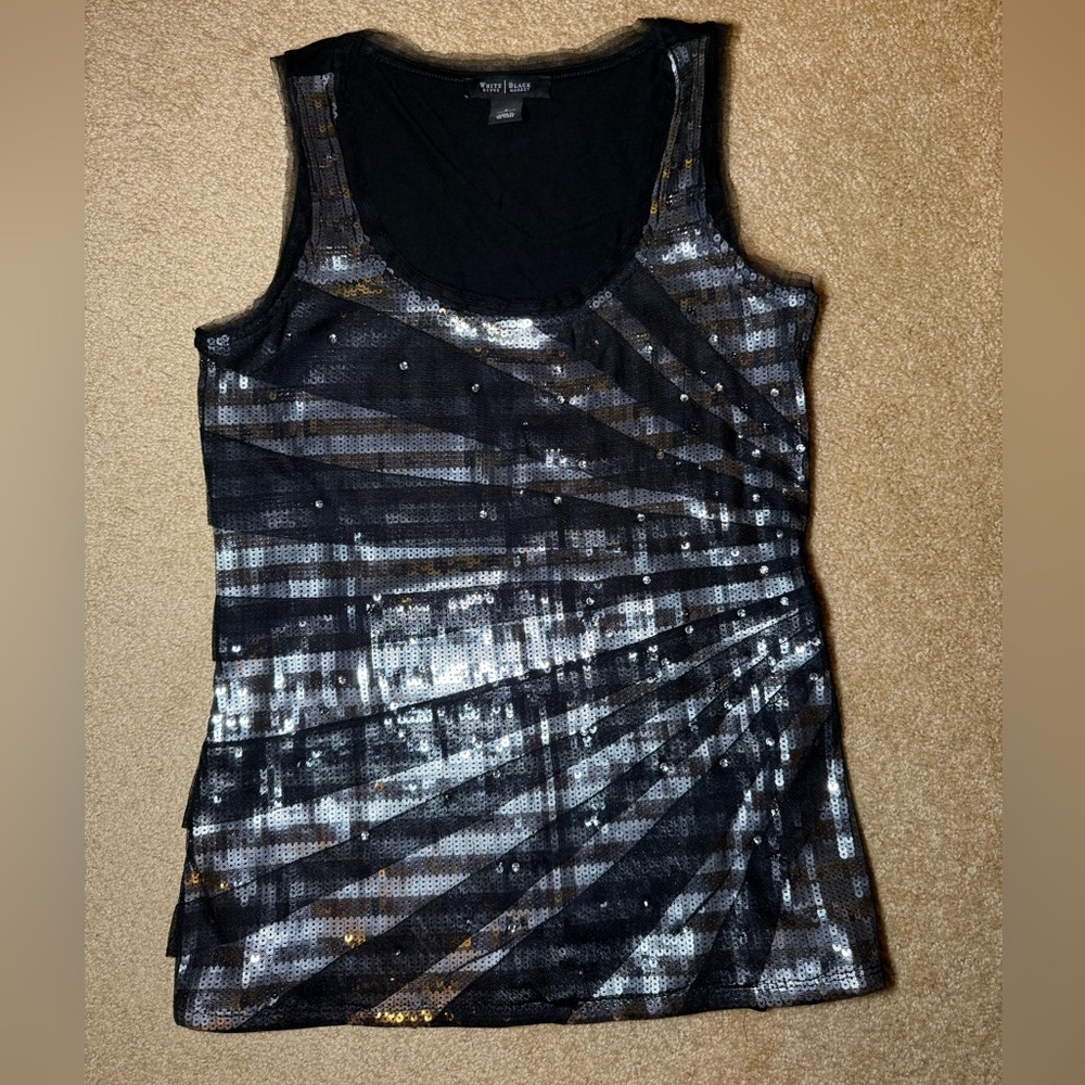 White House Black Market Black and Silver Sequin Tank Top